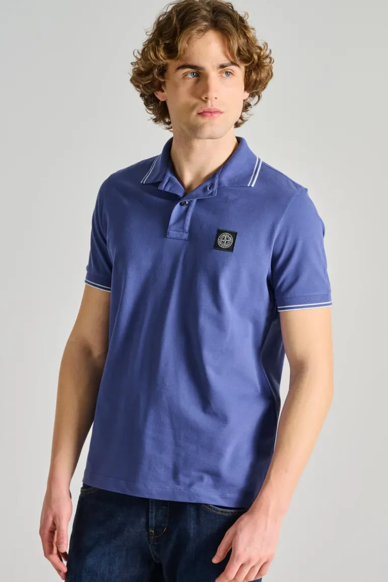 Polo pelle/tessuto blu