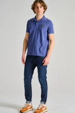 Polo pelle/tessuto blu