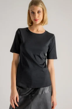 Round neck t-shirt nero donna