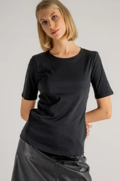 Round neck t-shirt nero donna