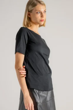 Round neck t-shirt nero donna