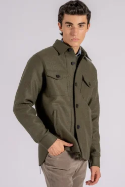 Shirt jacket 100% lana vergine verde