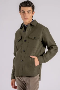 Shirt jacket 100% lana vergine verde