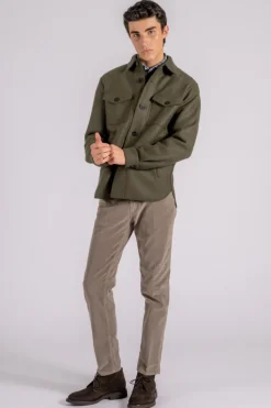 Shirt jacket 100% lana vergine verde