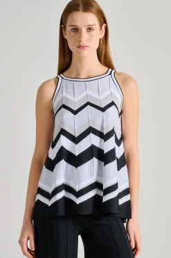Top fantasia righe tessuto nero