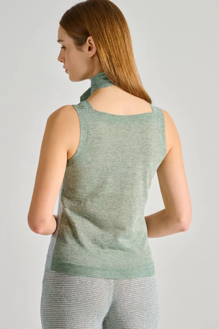 Top lux bicolore corto tessuto verde