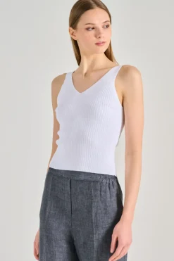 Top scollo a v cotone bianco