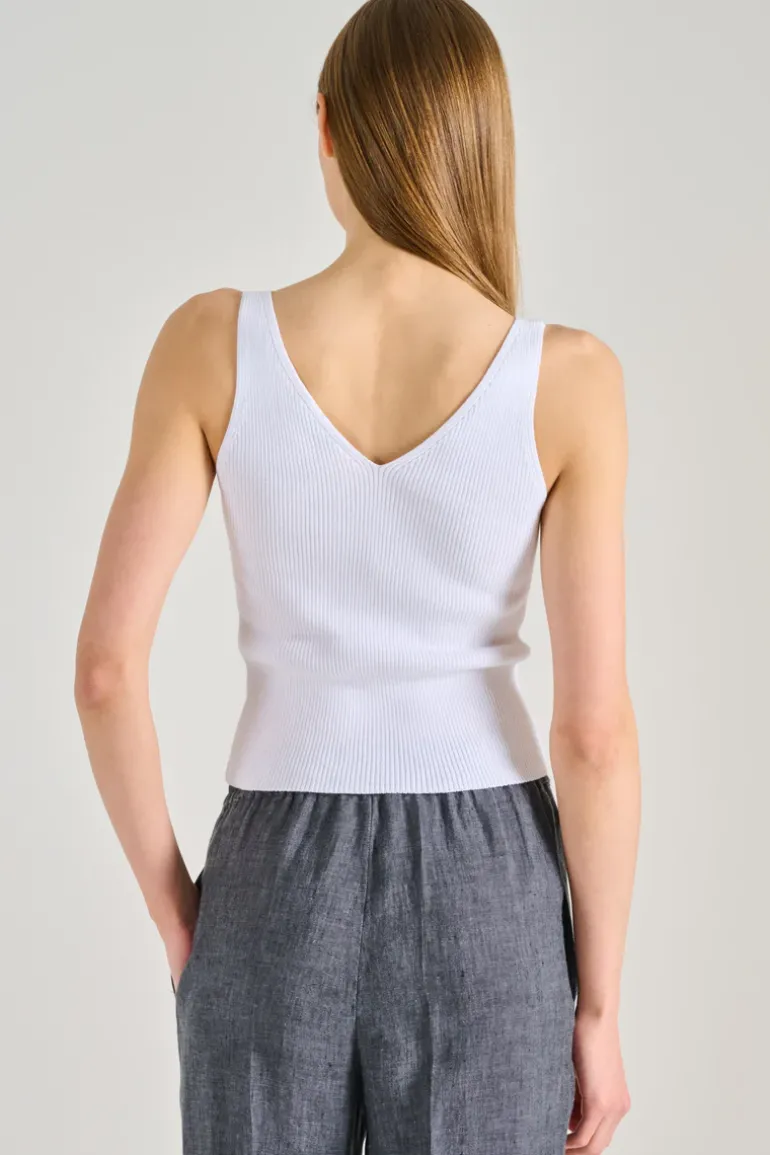 Top scollo a v cotone bianco