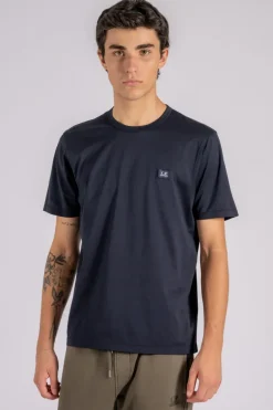 T-shirt logo patch cotone blu