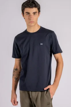 T-shirt logo patch cotone blu