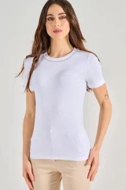 T-shirt microcostina jersey stretch bianco
