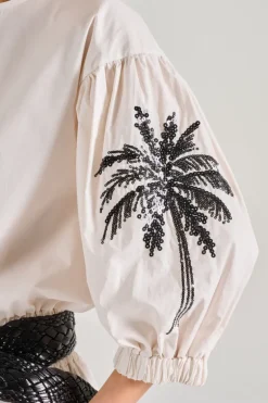 T-shirt ricamo palme cotone bianco