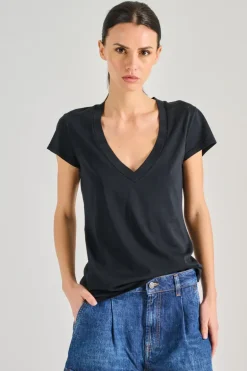 T-shirt scollo a v cotone nero