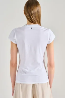 T-shirt scollo a v cotone bianco