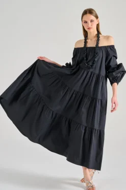 Abito con balze tessuto nero