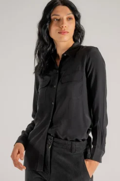 Camicia 100% seta nero