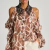 Camicia maxi sleeves tessuto animalier marrone