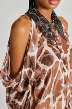 Camicia maxi sleeves tessuto animalier marrone