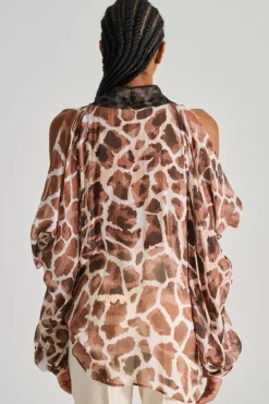 Camicia maxi sleeves tessuto animalier marrone