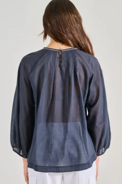 Camicia voile puro cotone blu