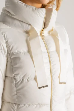 Cappotto medio in raso bianco donna