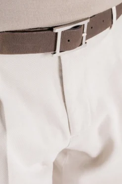 Cintura chevrette double elast in pelle nabuccata marrone