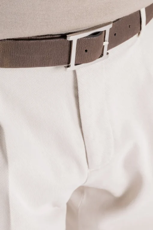 Cintura chevrette double elast in pelle nabuccata marrone