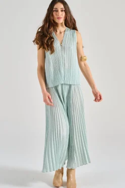 Forte forte top ecoviscose pliss azzurro