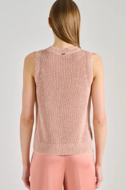 Gilet maglia paillettes rosa
