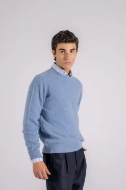 Girocollo lana merino azzurro