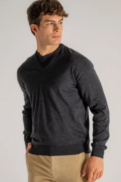 Maglia collo a v royal merino grigio