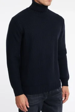 Maglia dolcevita nido d'ape blu uomo