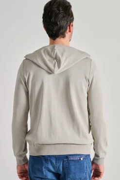 Maglia full zip cappuccio cotone grigio