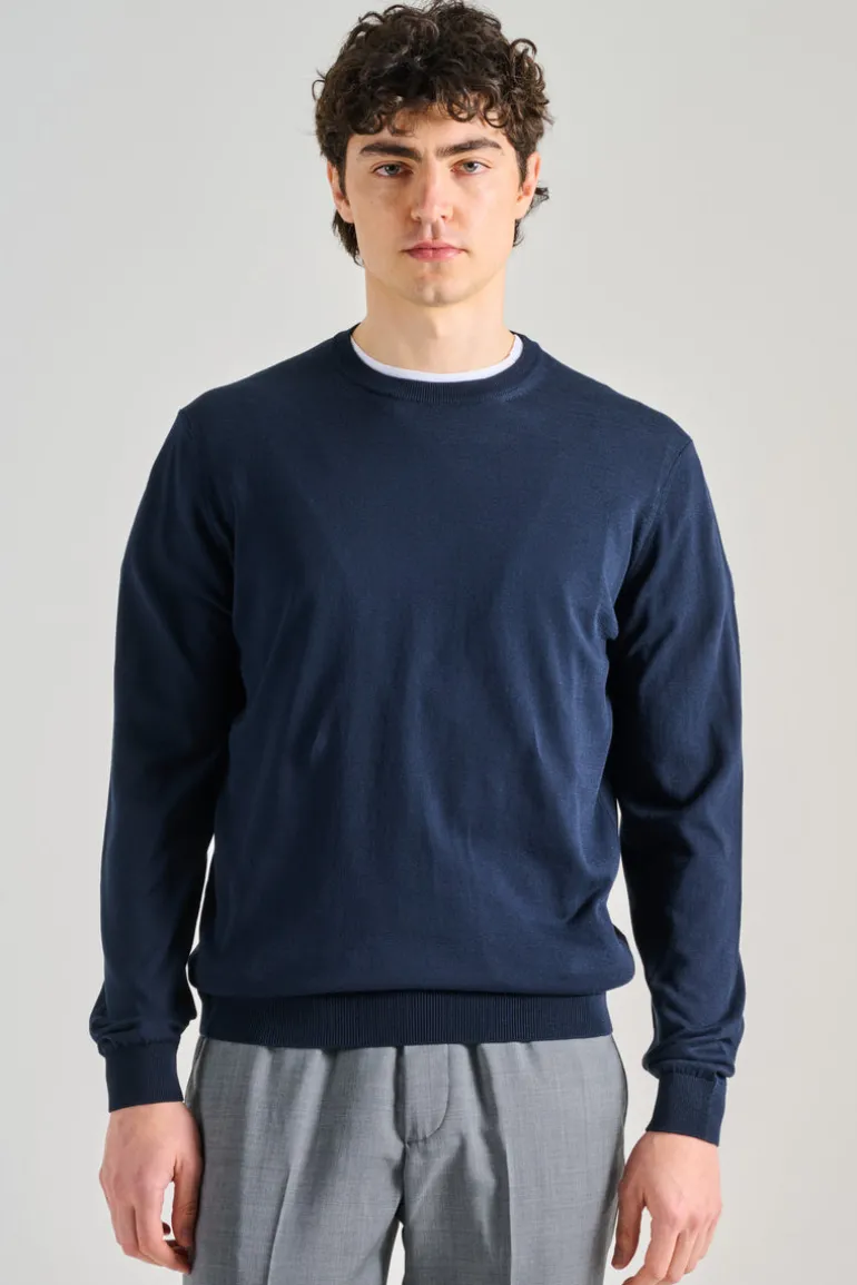 Maglia girocollo cotone blu