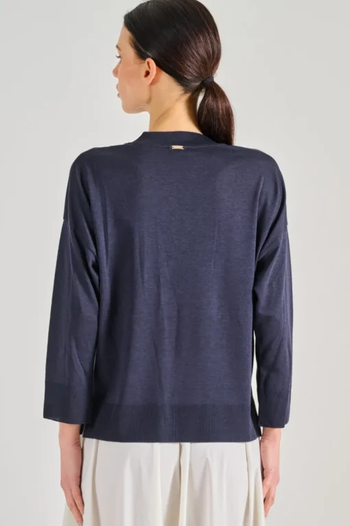 Maglia scollo a v tessuto blu