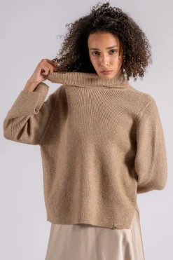 Maglia starlight collo alto poliammide/lana/alpaca marrone