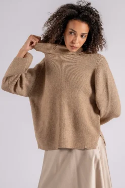 Maglia starlight collo alto poliammide/lana/alpaca marrone