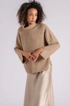 Maglia starlight collo alto poliammide/lana/alpaca marrone