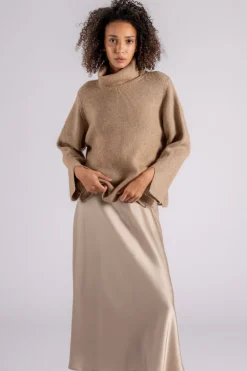 Maglia starlight collo alto poliammide/lana/alpaca marrone