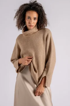 Maglia starlight collo alto poliammide/lana/alpaca marrone