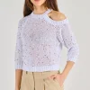 Maglia tricot maxi paillettes bianco