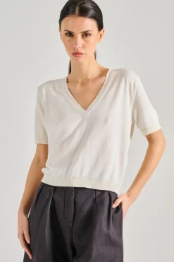 Maglie scollo a v cotone bianco