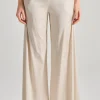 Pantaloni anvers satin risvolto beige