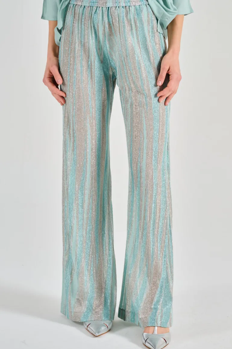 Pantaloni flared jersey lurex verde