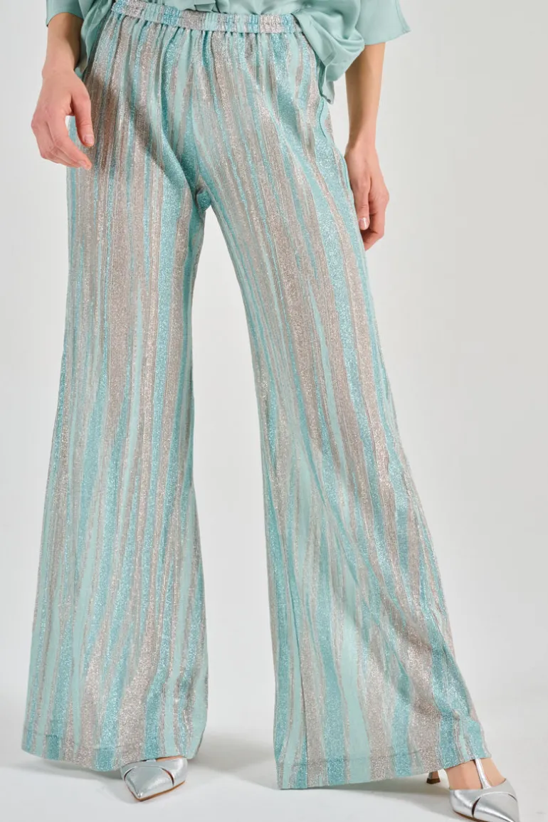 Pantaloni flared jersey lurex verde