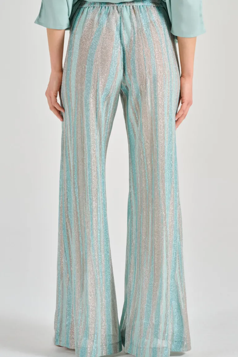 Pantaloni flared jersey lurex verde