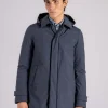 Piumino carcoat con cappuccio gore-tex blu