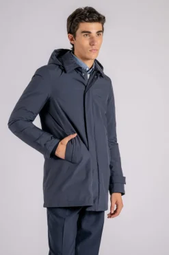 Piumino carcoat con cappuccio gore-tex blu