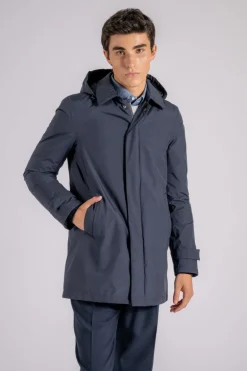 Piumino carcoat con cappuccio gore-tex blu