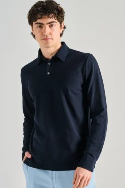 Polo manica lunga cotone blu